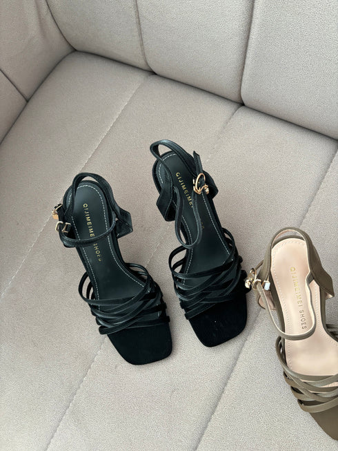 Multi Cross Strap Open Toe Buckle Straps Heels